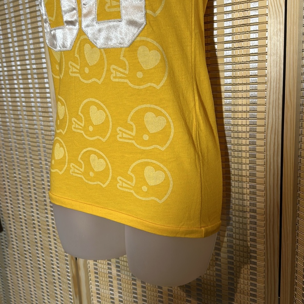 PINK Victoria's Secret Orange Yellow Football Tee Shirt Capped Sleeves XS - Picture 5 of 15